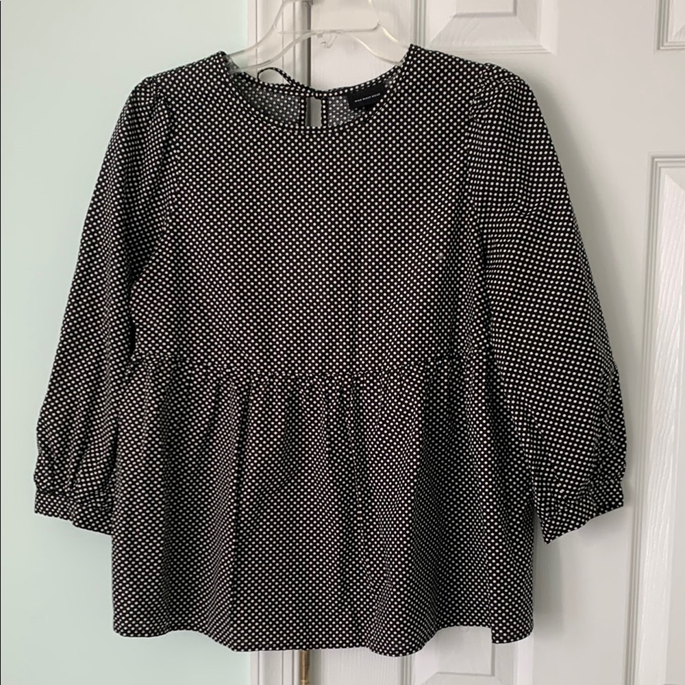 Who What Wear Black and White Peplum Blouse with 3/4 Sleeves